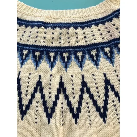 Ralph Lauren Nordic Sweater Pullover Knit Wool Blend Jumper Off White Blue - Picture 7 of 8